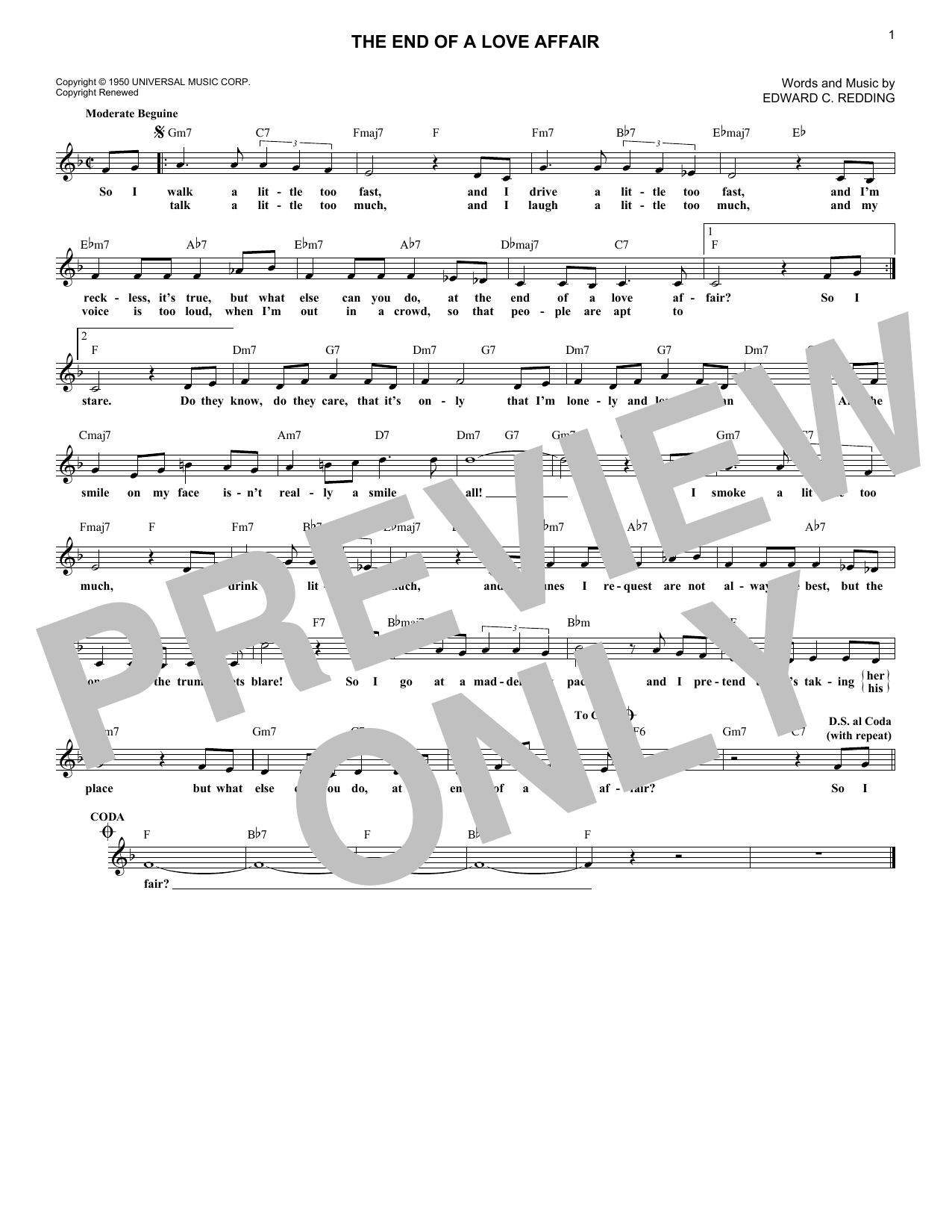 The End Of A Love Affair (Lead Sheet / Fake Book) von Frank Sinatra