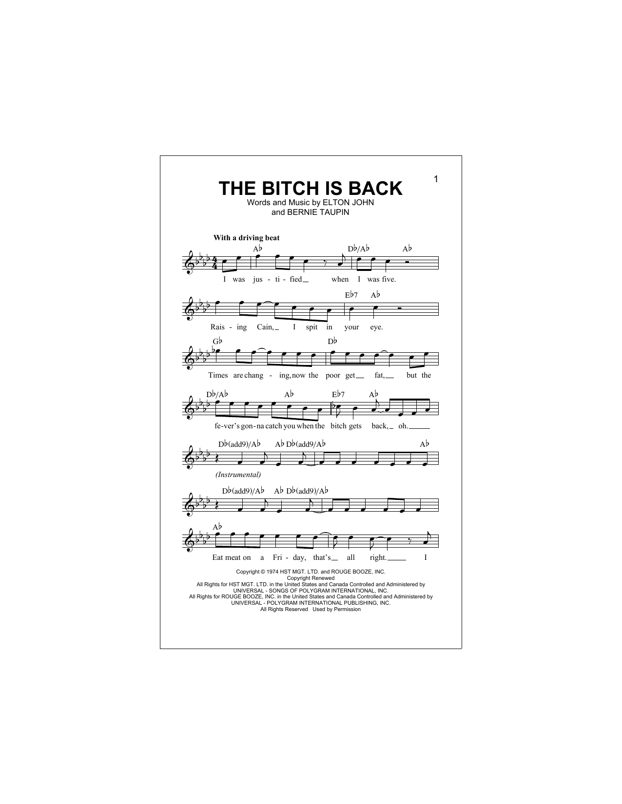 The Bitch Is Back (Lead Sheet / Fake Book) von Elton John