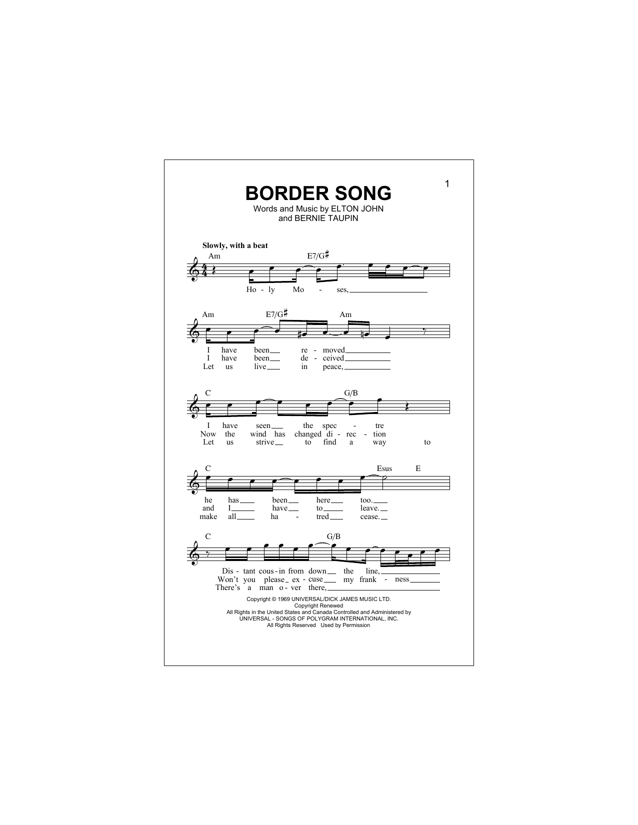 Border Song (Lead Sheet / Fake Book) von Elton John