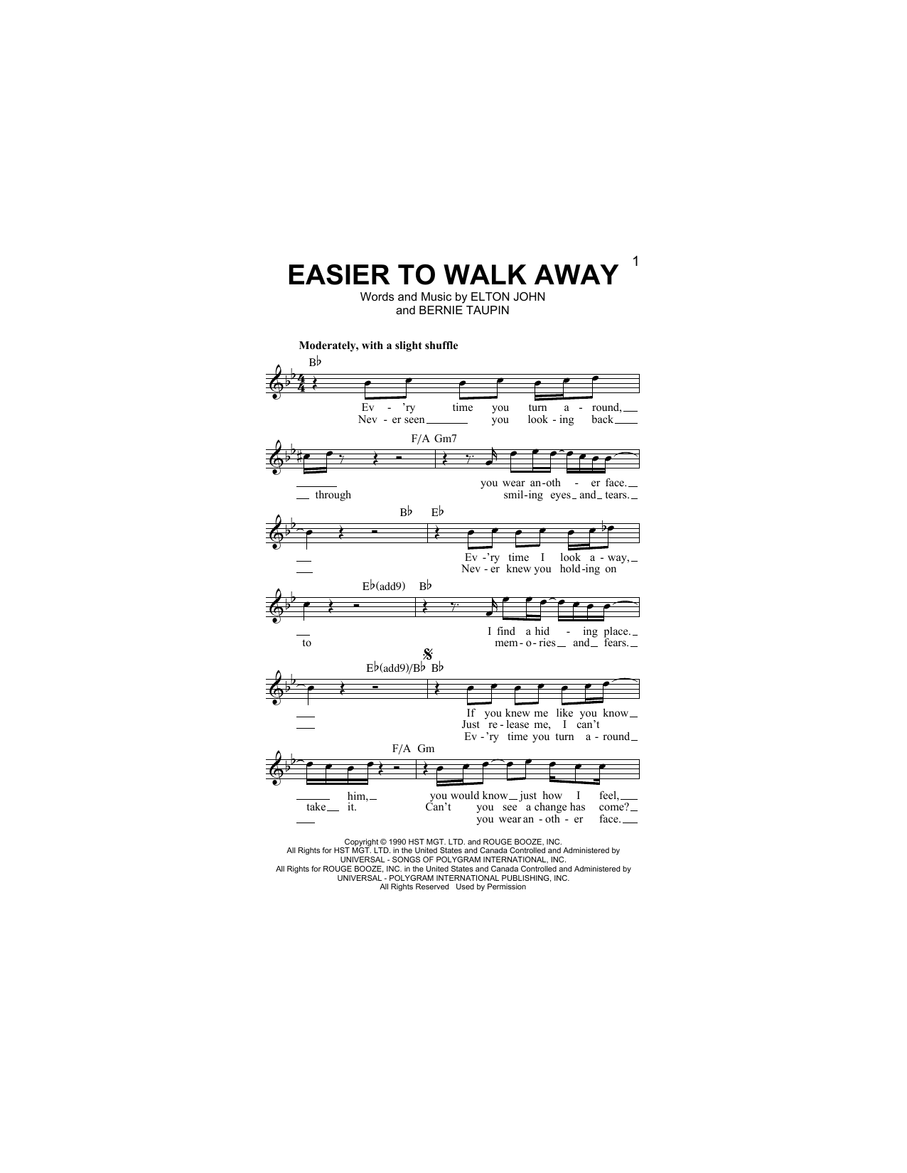 Easier To Walk Away (Lead Sheet / Fake Book) von Elton John