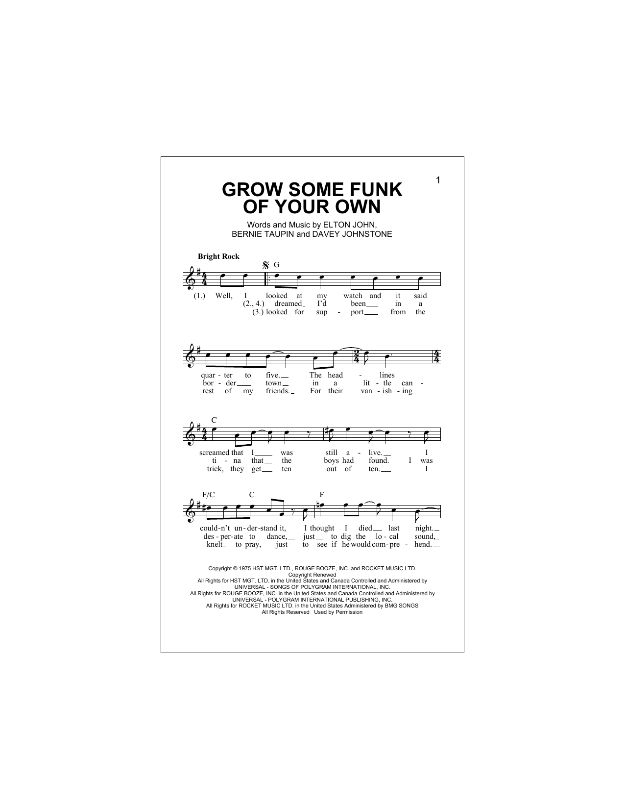 Grow Some Funk Of Your Own (Lead Sheet / Fake Book) von Elton John