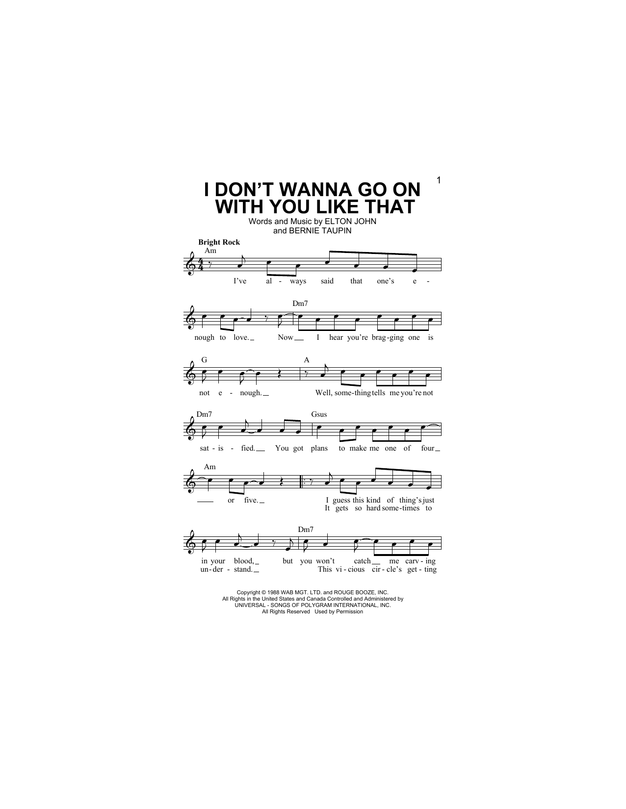 I Don't Wanna Go On With You Like That (Lead Sheet / Fake Book) von Elton John