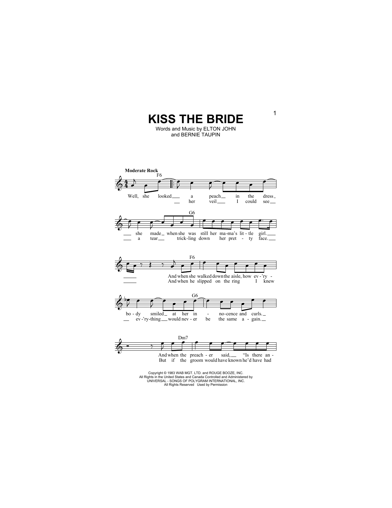 Kiss The Bride (Lead Sheet / Fake Book) von Elton John