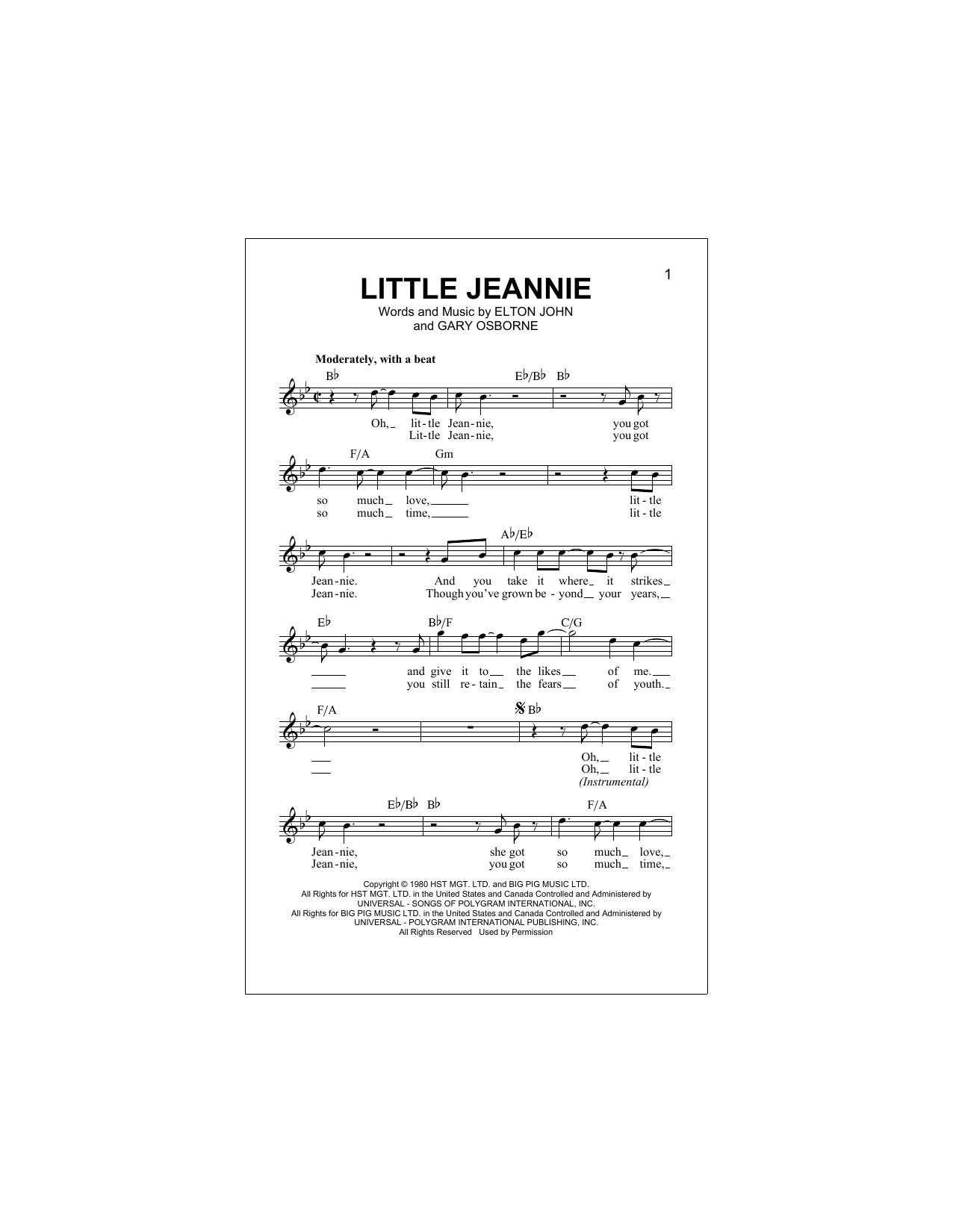 Little Jeannie (Lead Sheet / Fake Book) von Elton John