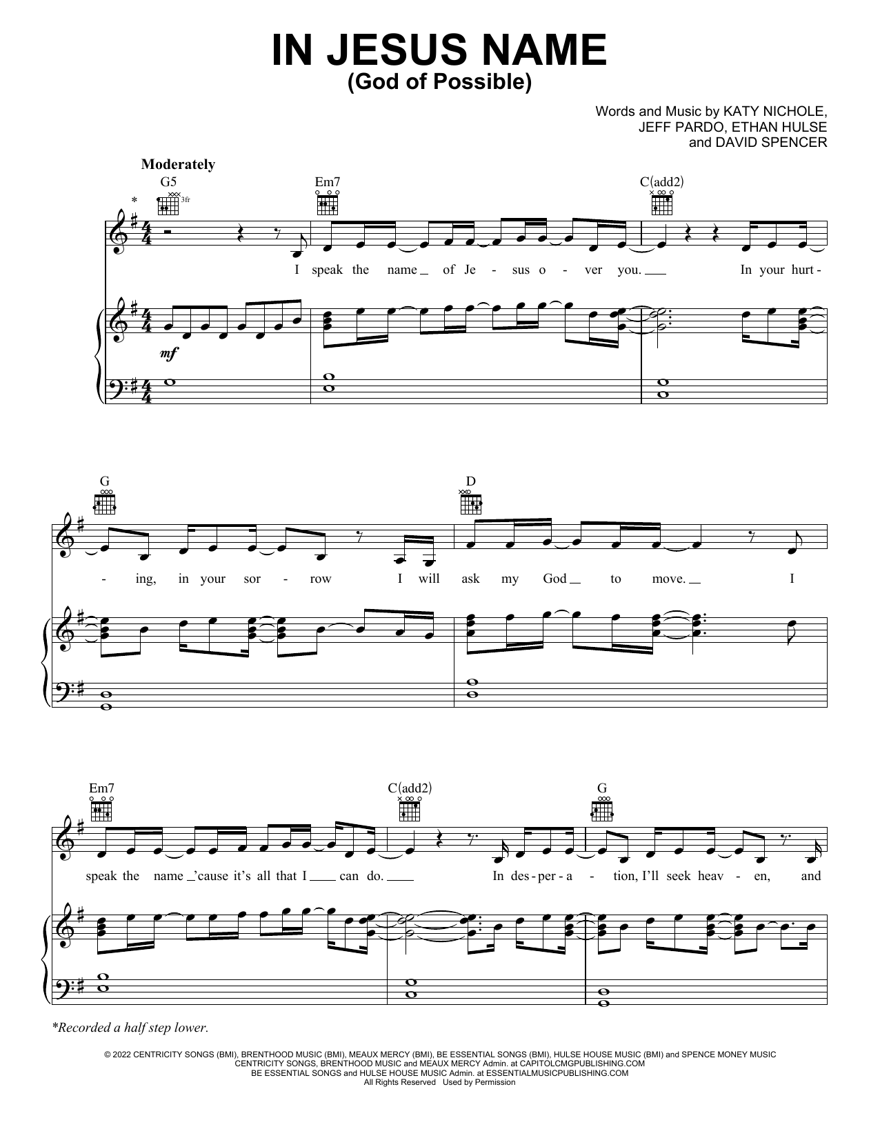 In Jesus Name (God Of Possible) (Piano, Vocal & Guitar Chords (Right-Hand Melody)) von Katy Nichole