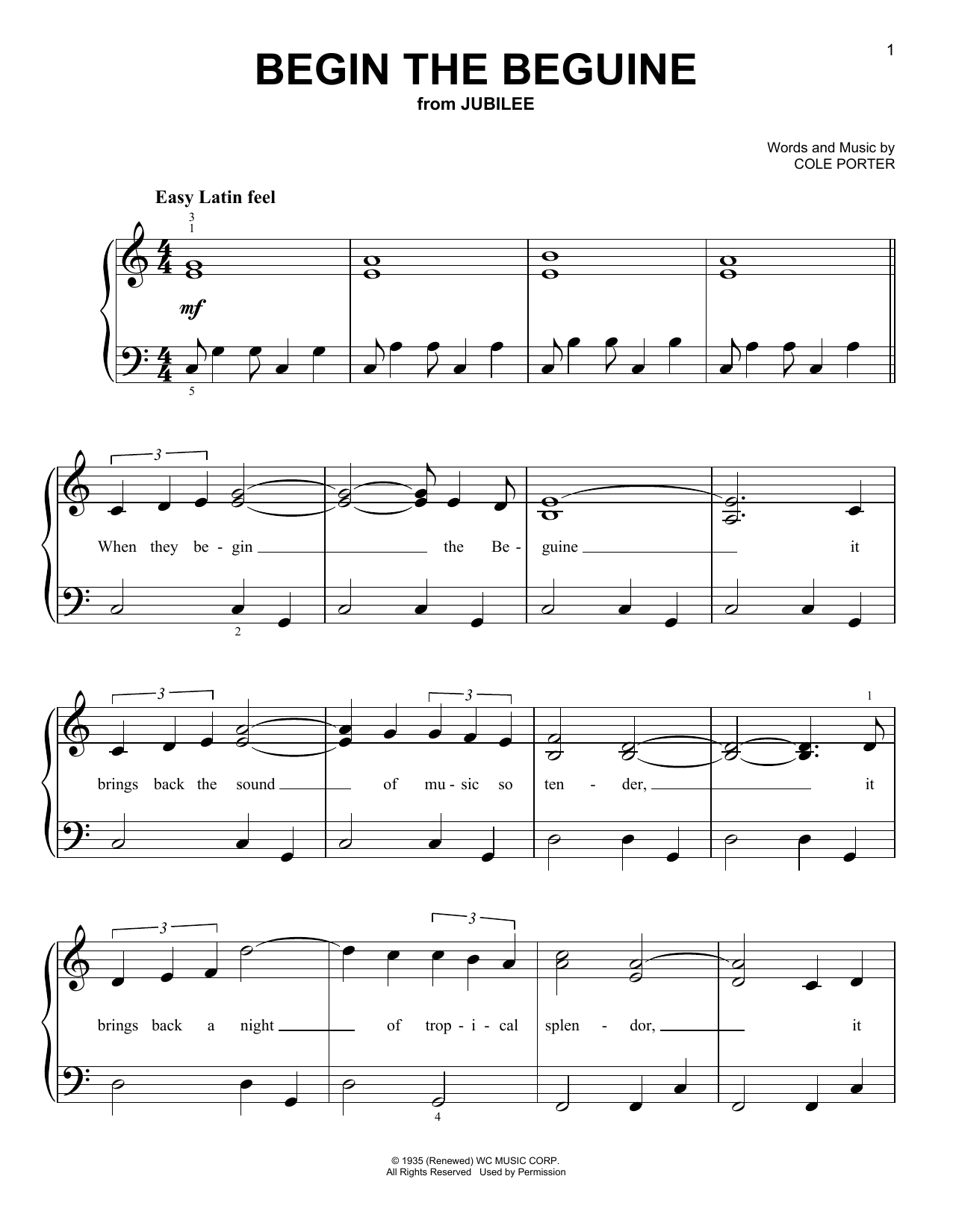 Begin The Beguine (Very Easy Piano) von Cole Porter