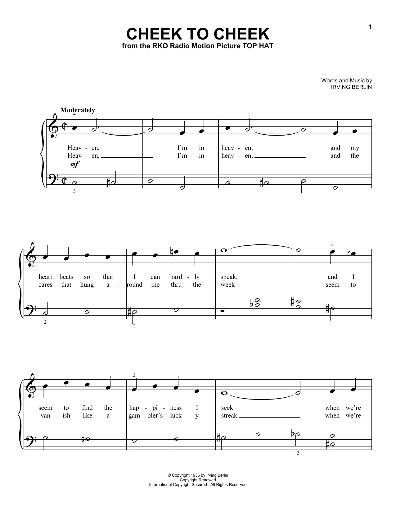 Cheek To Cheek (Very Easy Piano) von Irving Berlin