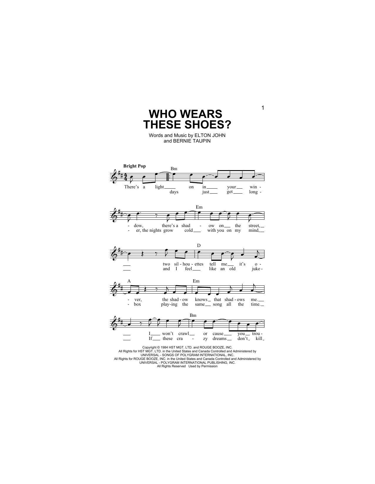 Who Wears These Shoes? (Lead Sheet / Fake Book) von Elton John