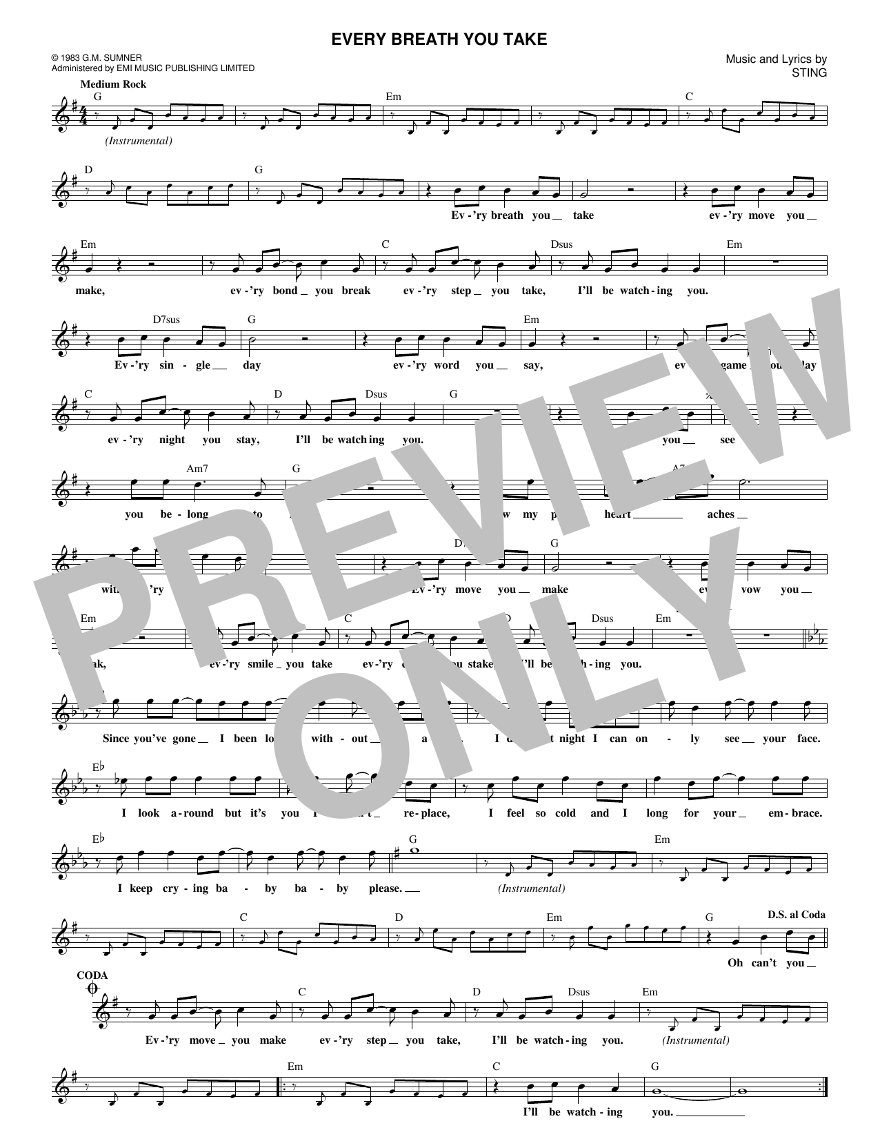Every Breath You Take (Lead Sheet / Fake Book) von The Police