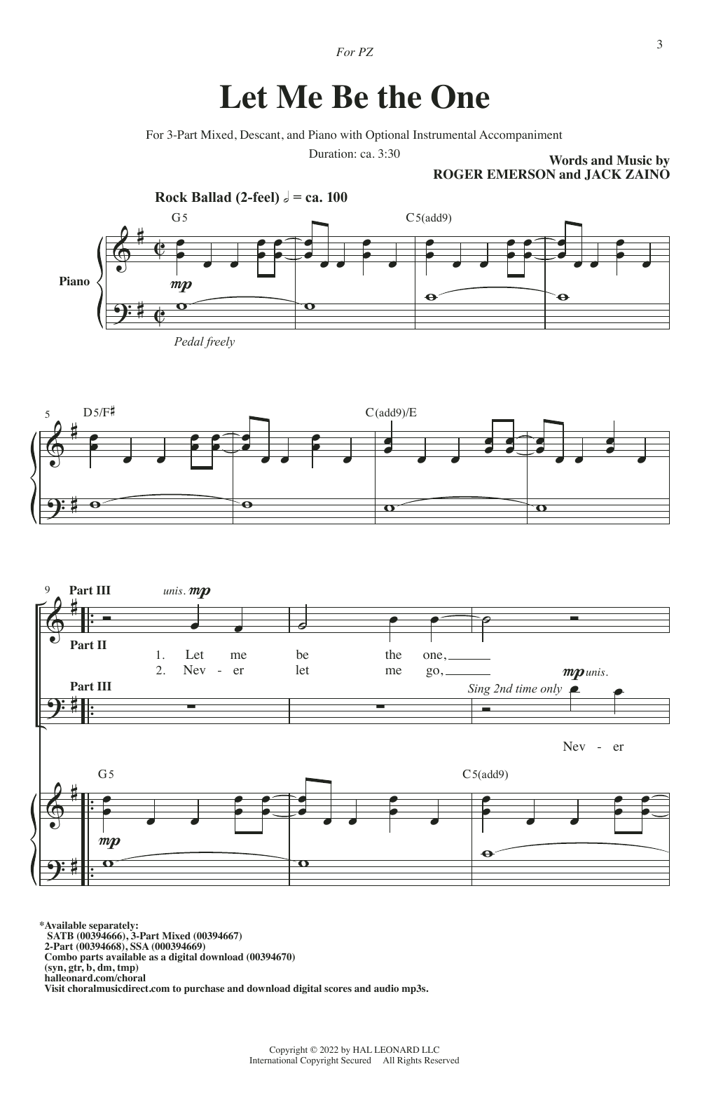 Let Me Be The One (SAB Choir) von Roger Emerson & Jack Zaino
