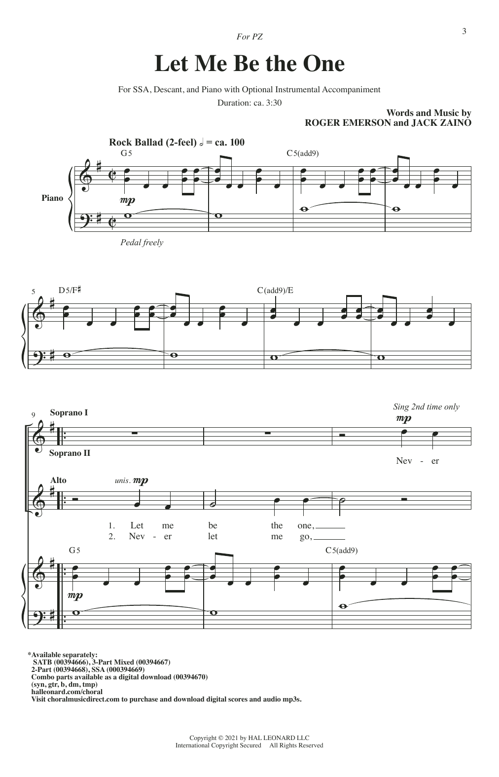 Let Me Be The One (SSA Choir) von Roger Emerson & Jack Zaino