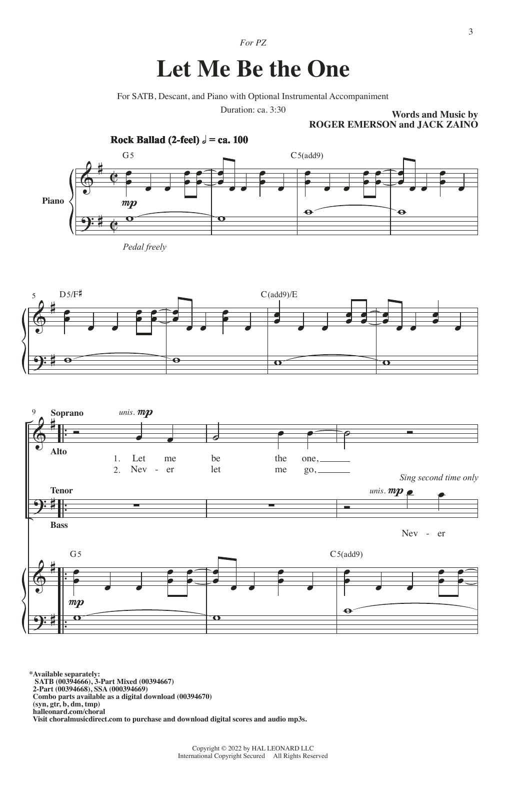 Let Me Be The One (SATB Choir) von Roger Emerson & Jack Zaino