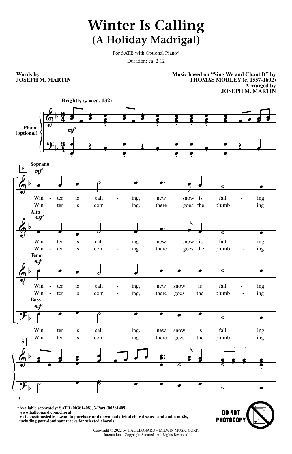 Winter Is Calling (A Holiday Madrigal) (SATB Choir) von Joseph M. Martin