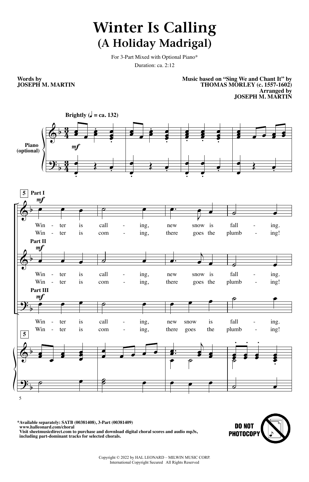 Winter Is Calling (A Holiday Madrigal) (3-Part Mixed Choir) von Joseph M. Martin
