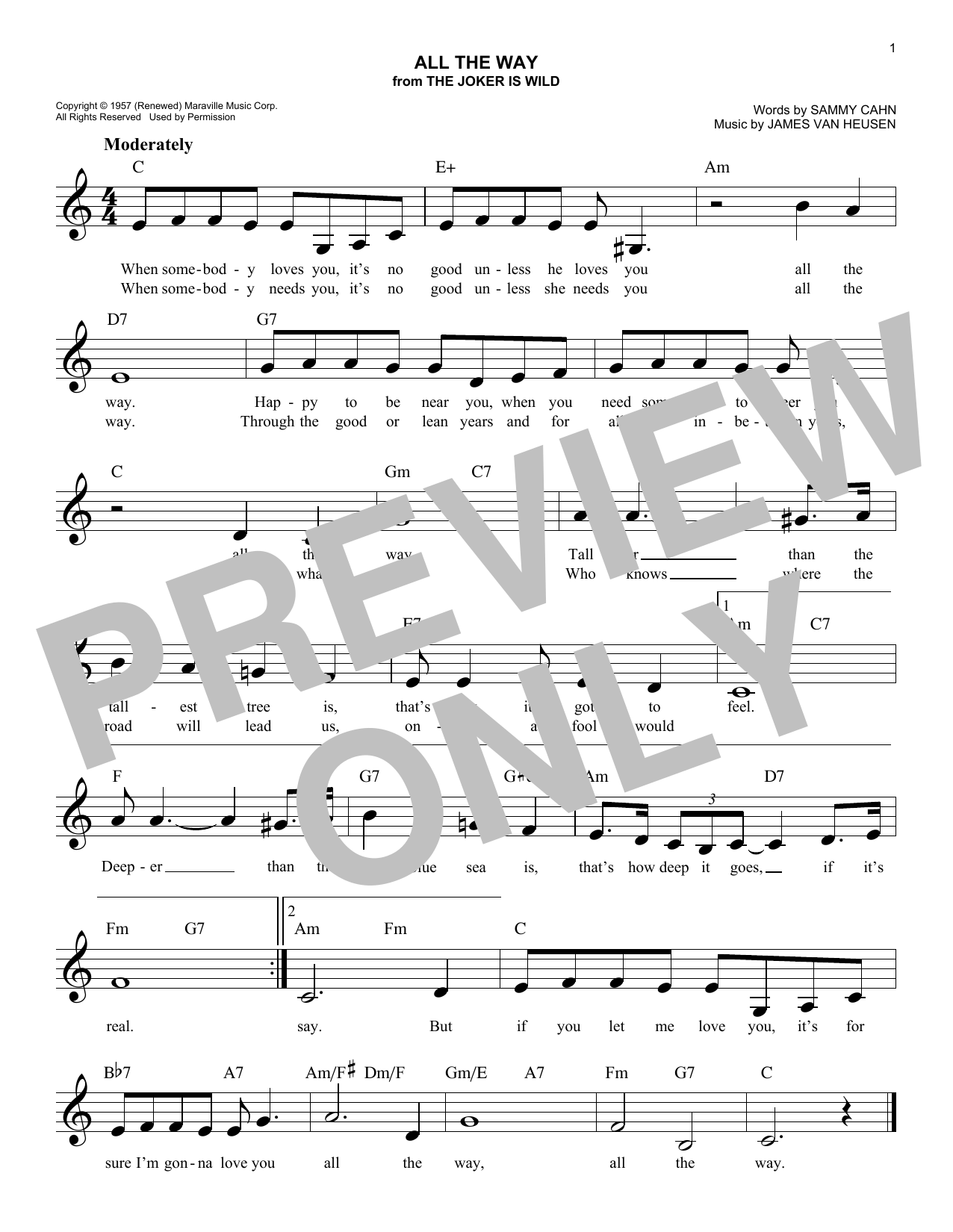 All The Way (Lead Sheet / Fake Book) von Frank Sinatra