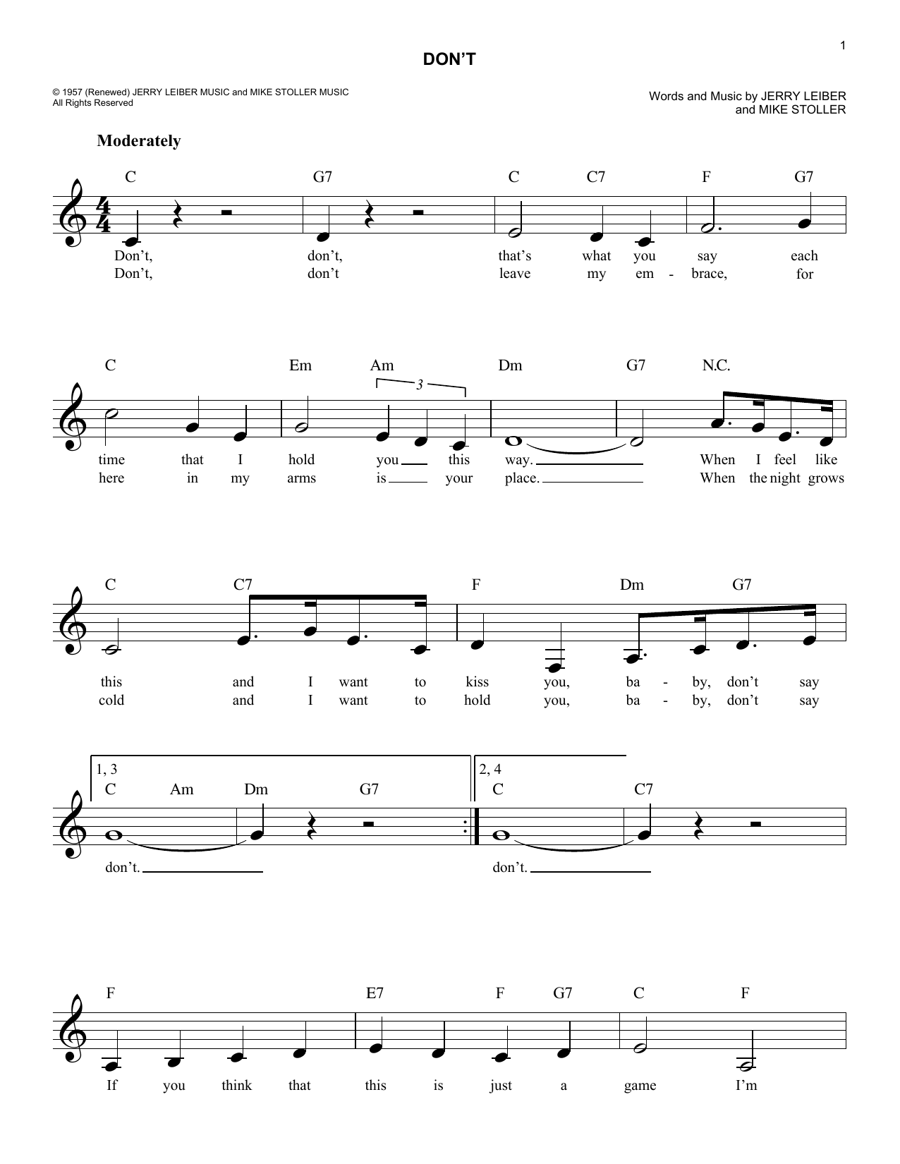 Don't (Lead Sheet / Fake Book) von Elvis Presley