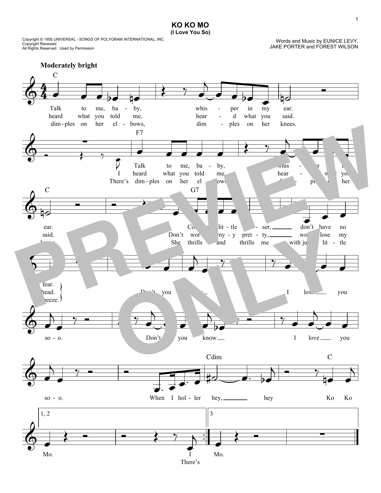 Ko Ko Mo (I Love You So) (Lead Sheet / Fake Book) von The Crew-Cuts