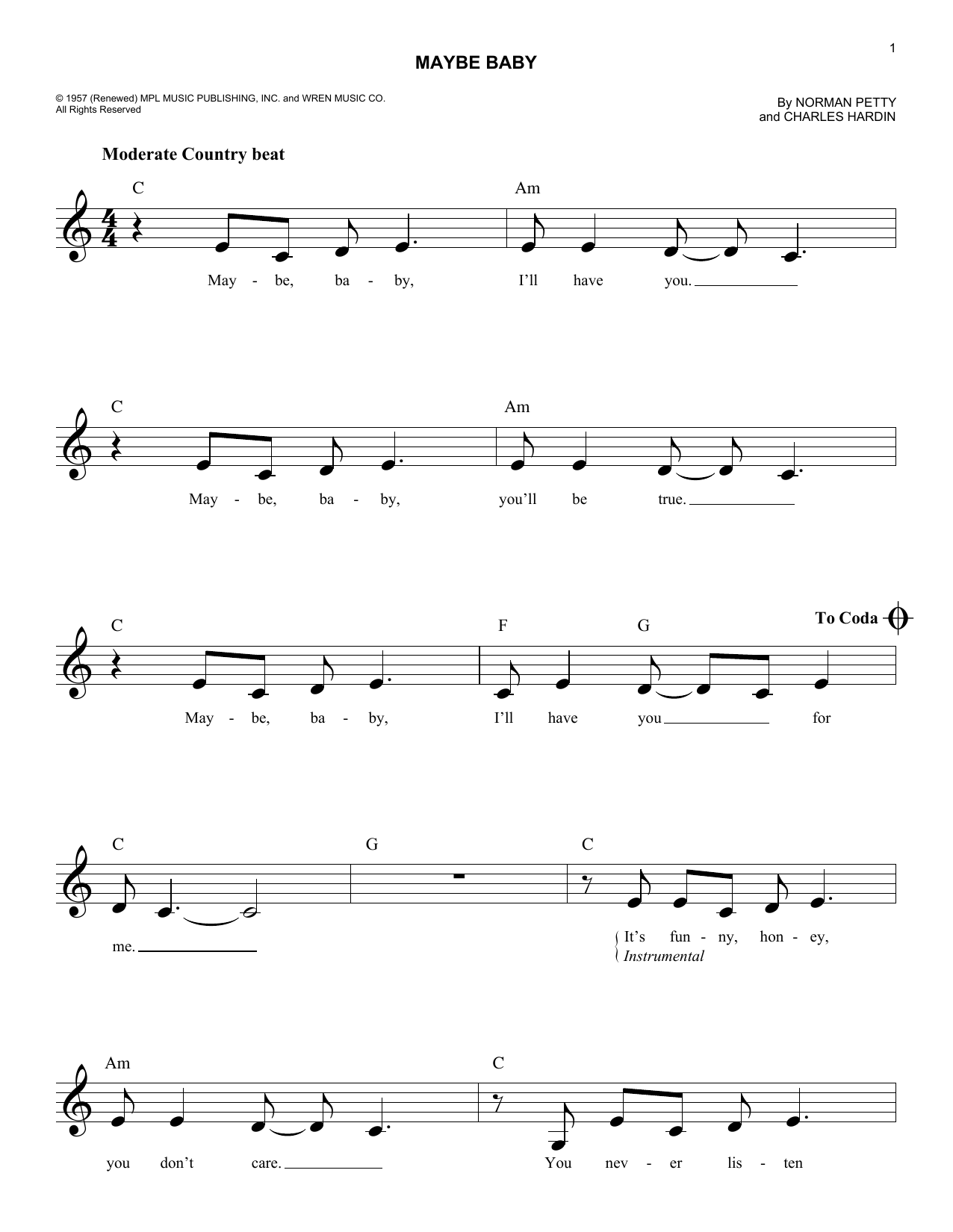 Maybe Baby (Lead Sheet / Fake Book) von The Crickets