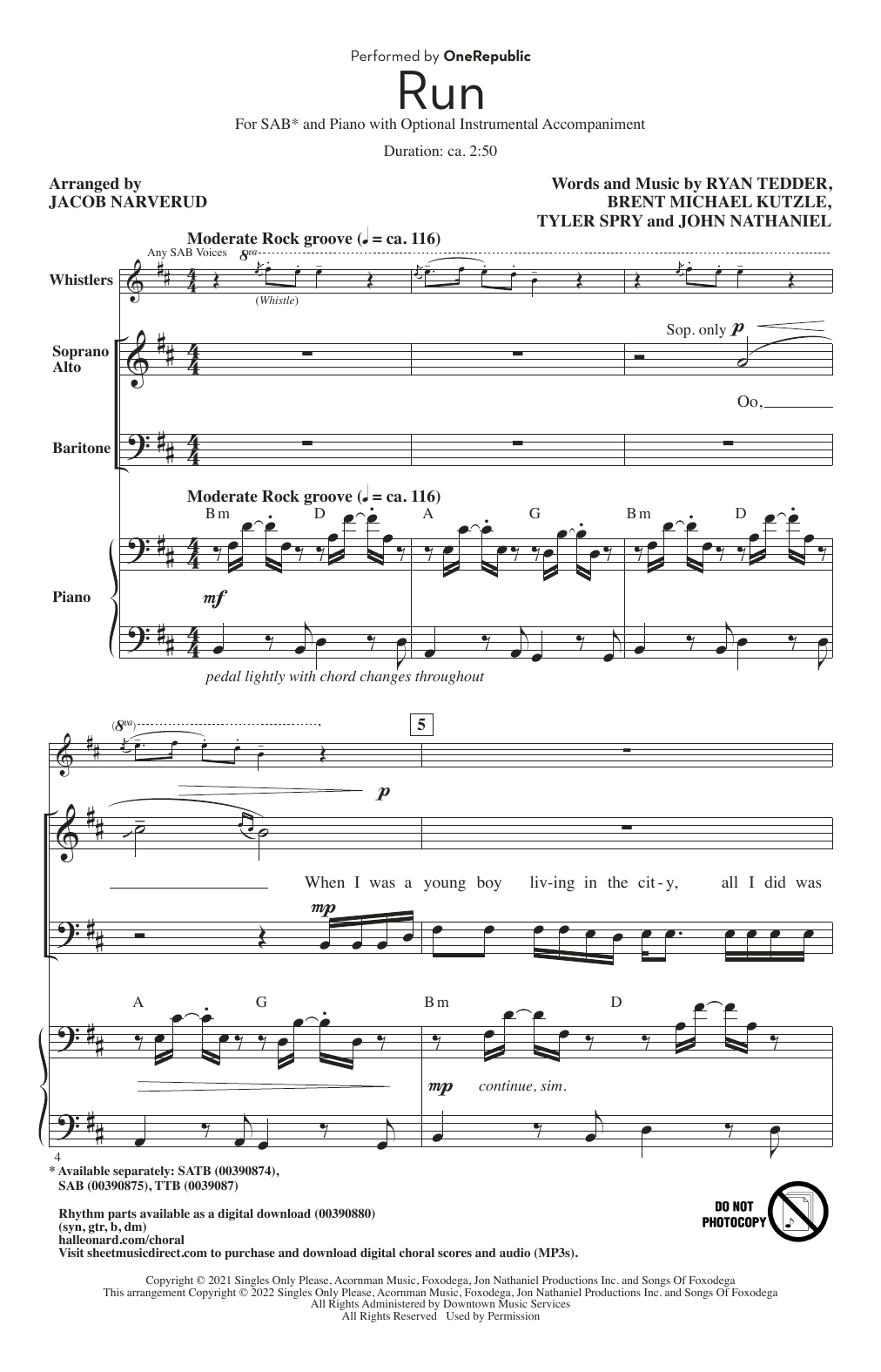 Run (arr. Jacob Narverud) (SAB Choir) von OneRepublic