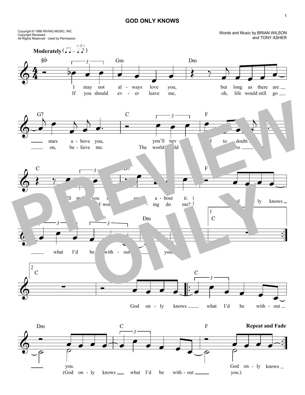 God Only Knows (Lead Sheet / Fake Book) von The Beach Boys