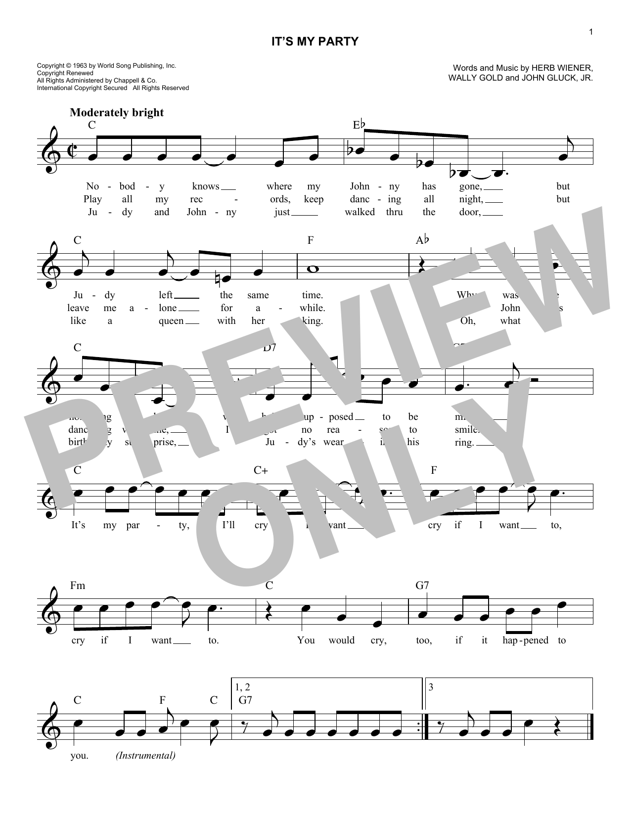 It's My Party (Lead Sheet / Fake Book) von Lesley Gore