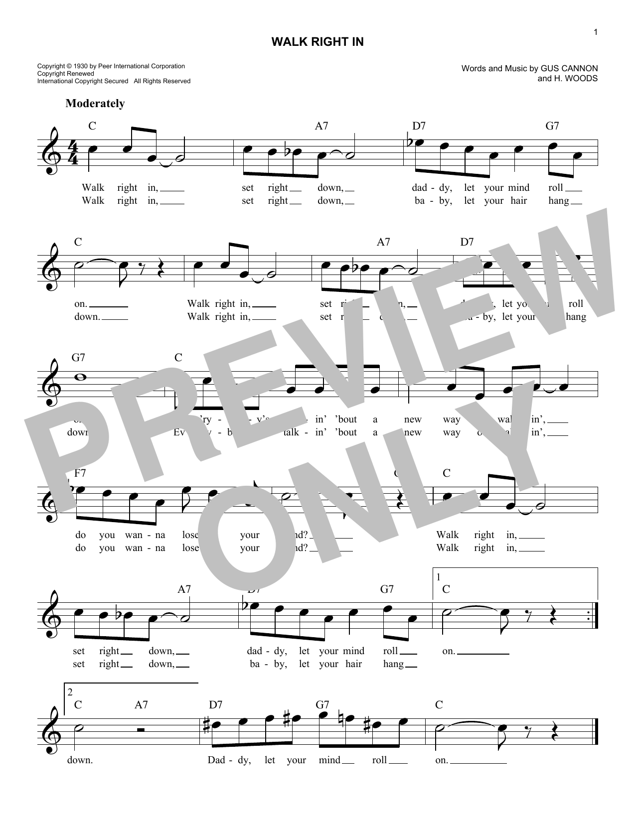 Walk Right In (Lead Sheet / Fake Book) von The Rooftop Singers