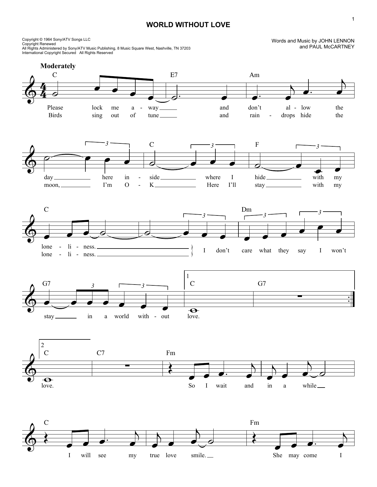 World Without Love (Lead Sheet / Fake Book) von Peter and Gordon