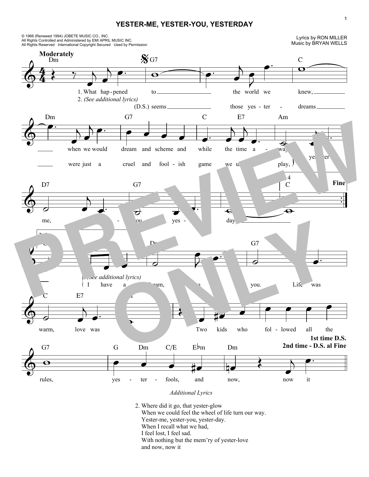 Yester-Me, Yester-You, Yesterday (Lead Sheet / Fake Book) von Stevie Wonder