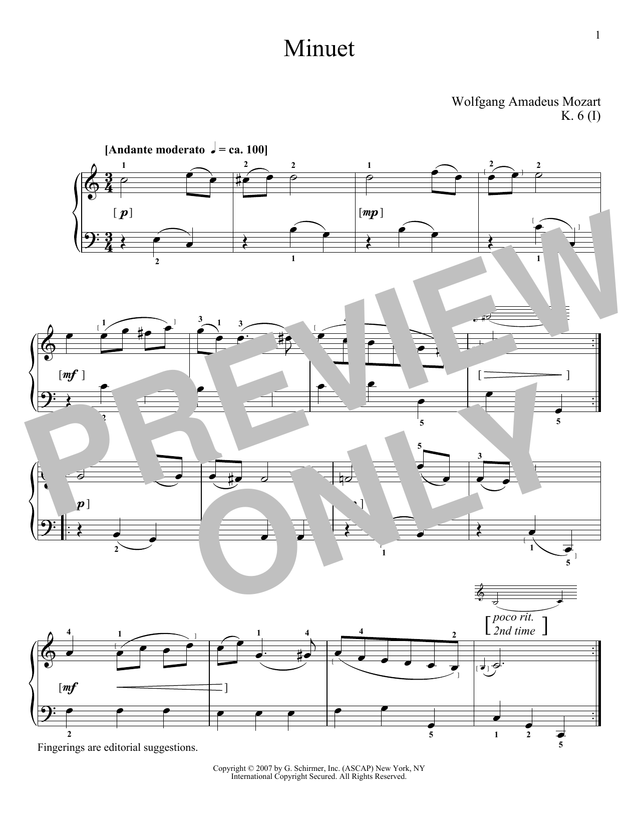 Minuet In C Major, K. 6 (Piano Solo) von Wolfgang Amadeus Mozart