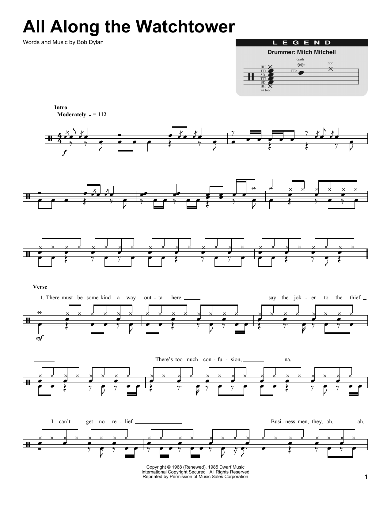 All Along The Watchtower (Drums Transcription) von Jimi Hendrix