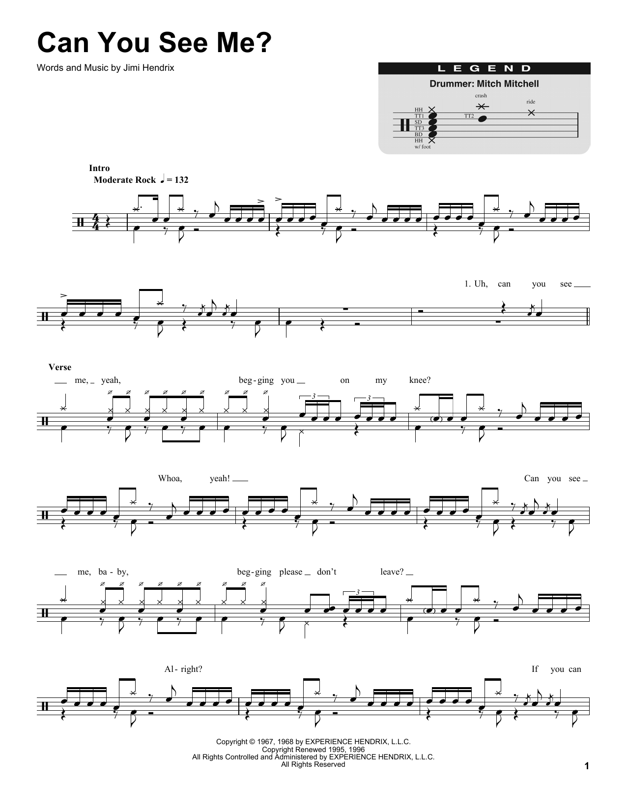 Can You See Me (Drums Transcription) von Jimi Hendrix
