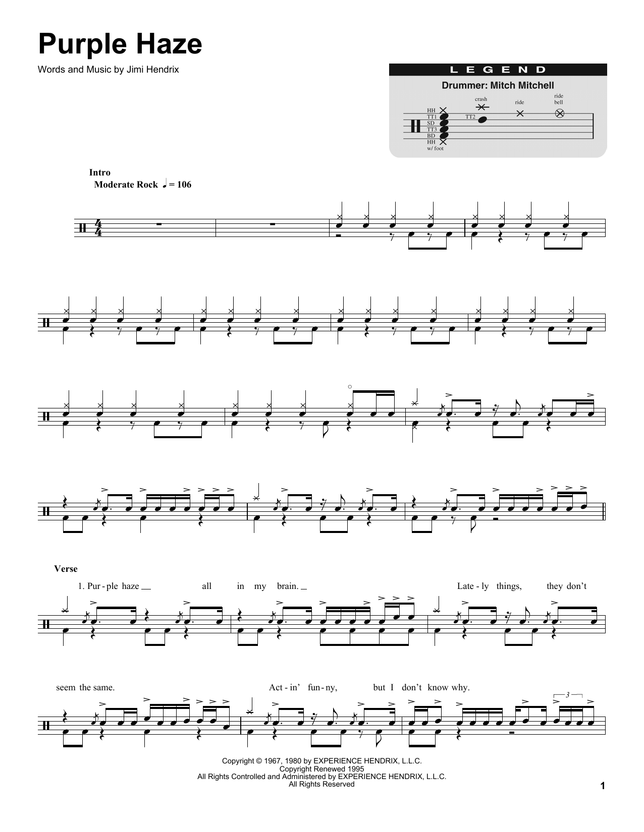 Purple Haze (Drums Transcription) von Jimi Hendrix