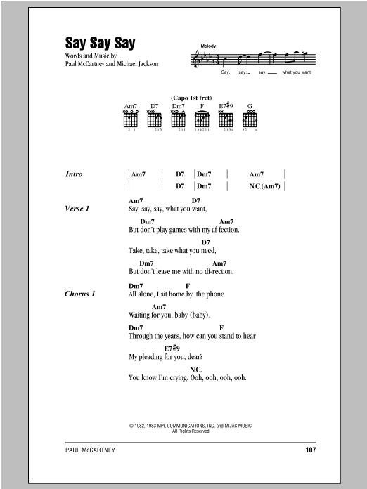 Say Say Say (Guitar Chords/Lyrics) von Paul McCartney