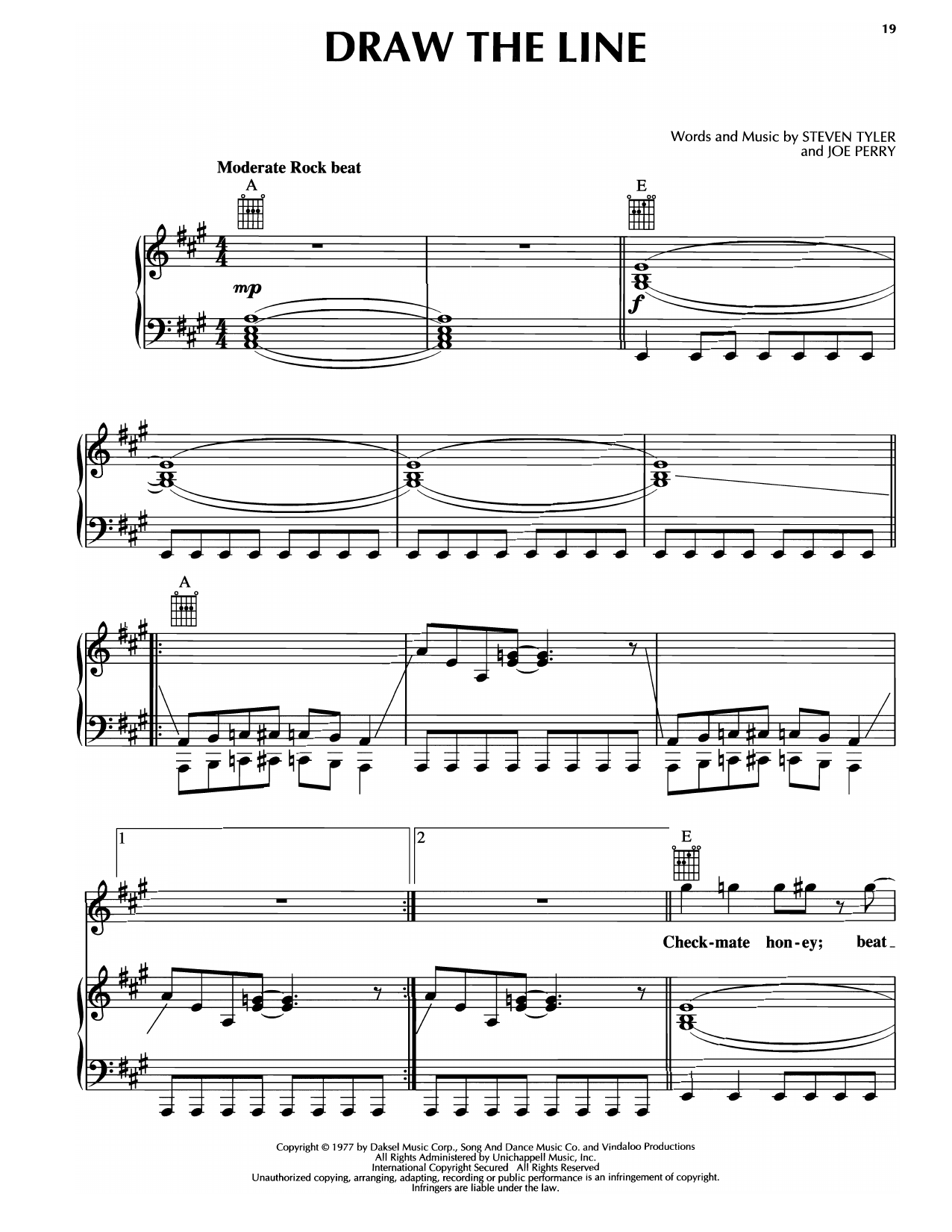 Draw The Line (Piano, Vocal & Guitar Chords (Right-Hand Melody)) von Aerosmith