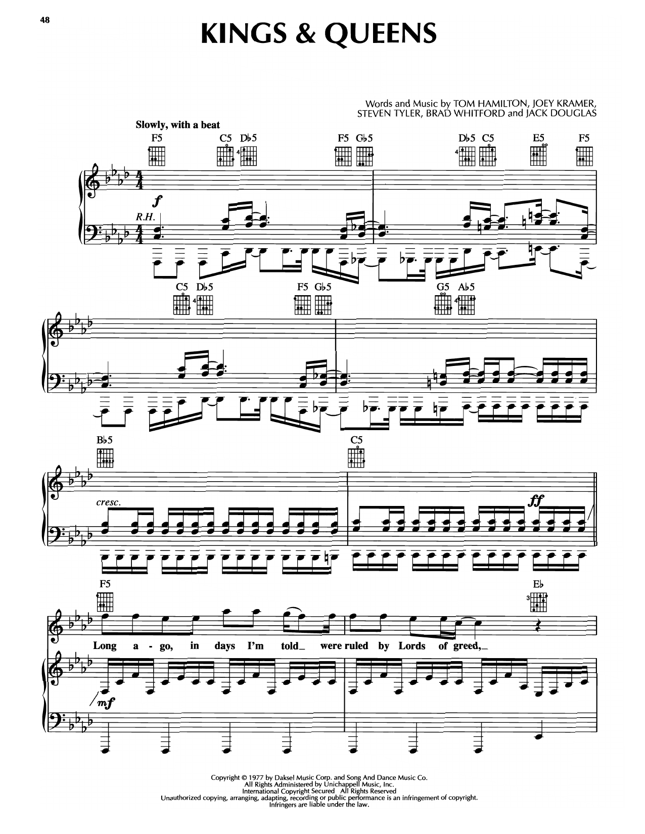 Kings & Queens (Piano, Vocal & Guitar Chords (Right-Hand Melody)) von Aerosmith