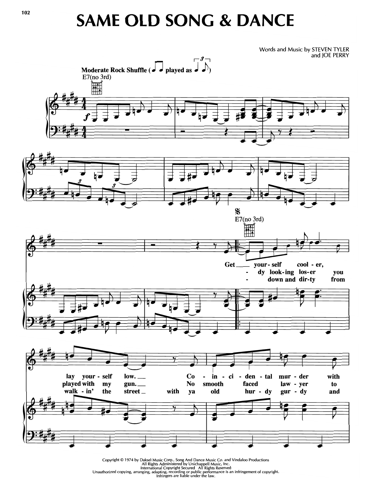 Same Old Song And Dance (Piano, Vocal & Guitar Chords (Right-Hand Melody)) von Aerosmith