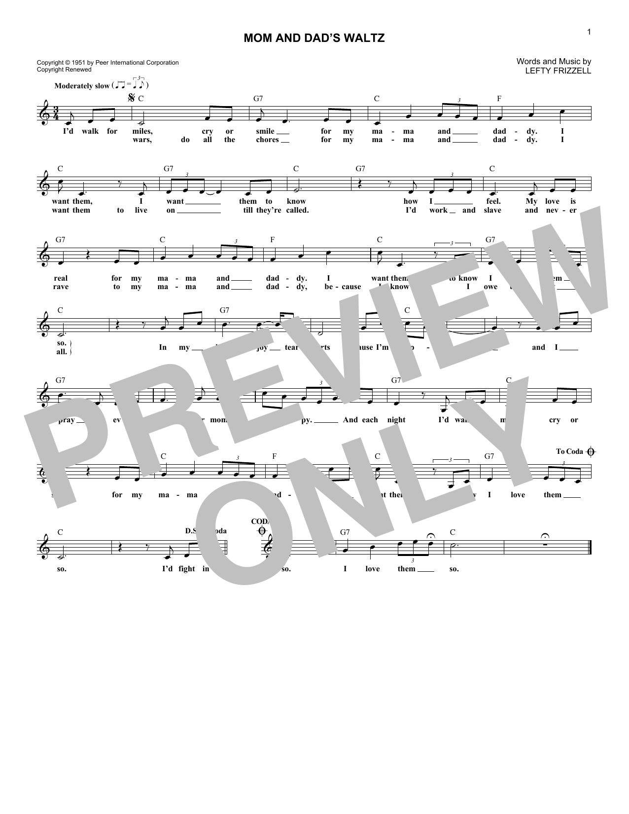 Mom And Dad's Waltz (Lead Sheet / Fake Book) von Lefty Frizzell