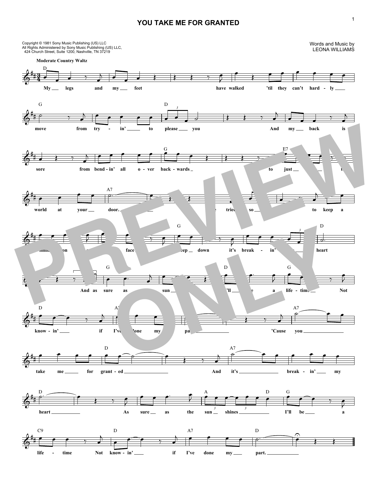 You Take Me For Granted (Lead Sheet / Fake Book) von Merle Haggard