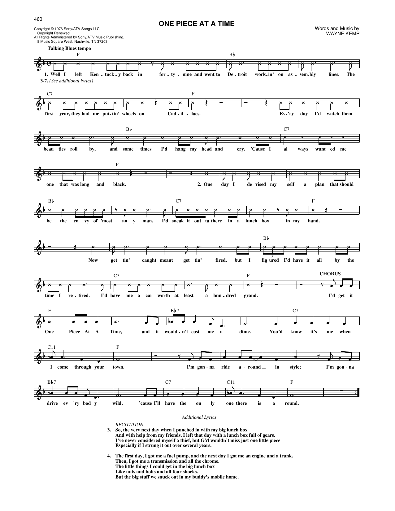One Piece At A Time (Lead Sheet / Fake Book) von Johnny Cash