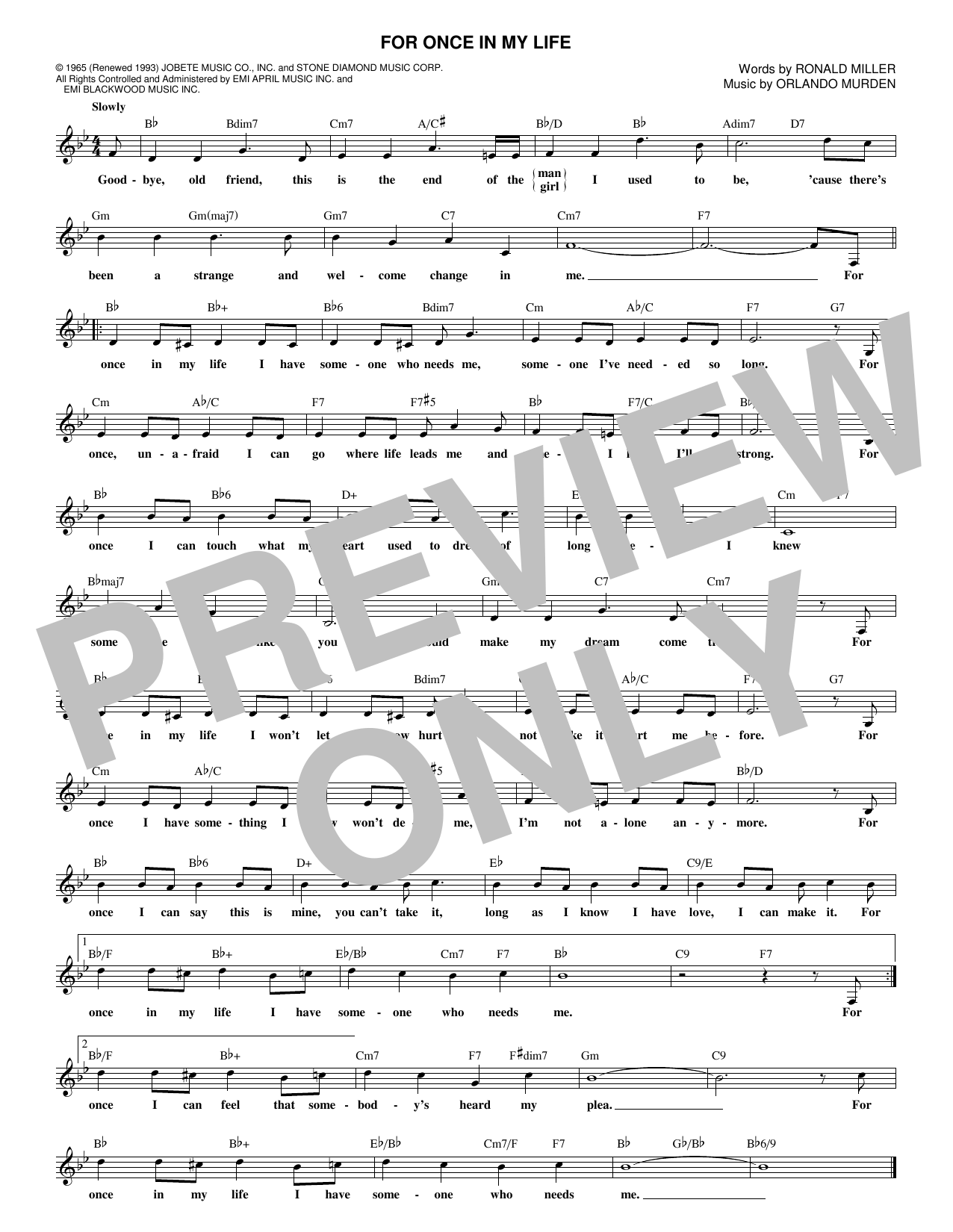 For Once In My Life (Lead Sheet / Fake Book) von Stevie Wonder