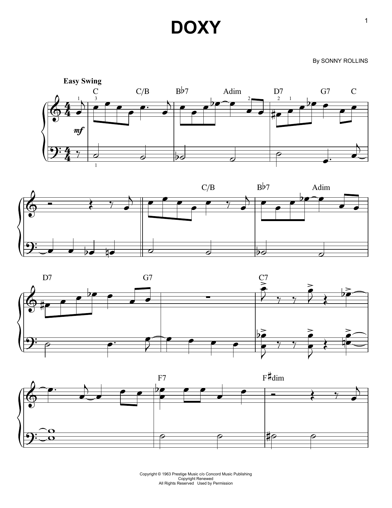 Doxy (Very Easy Piano) von Sonny Rollins