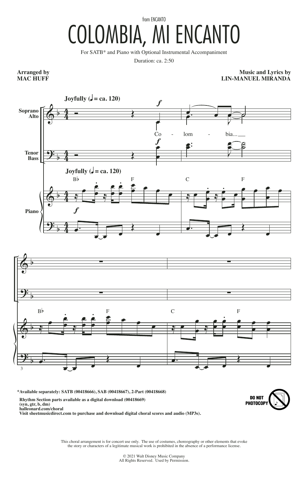 Colombia, Mi Encanto (from Encanto) (arr. Mac Huff) (SATB Choir) von Lin-Manuel Miranda