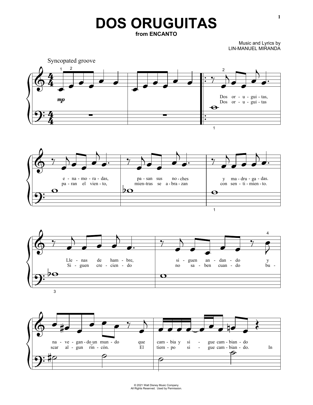 Dos Oruguitas (from Encanto) (Big Note Piano) von Lin-Manuel Miranda