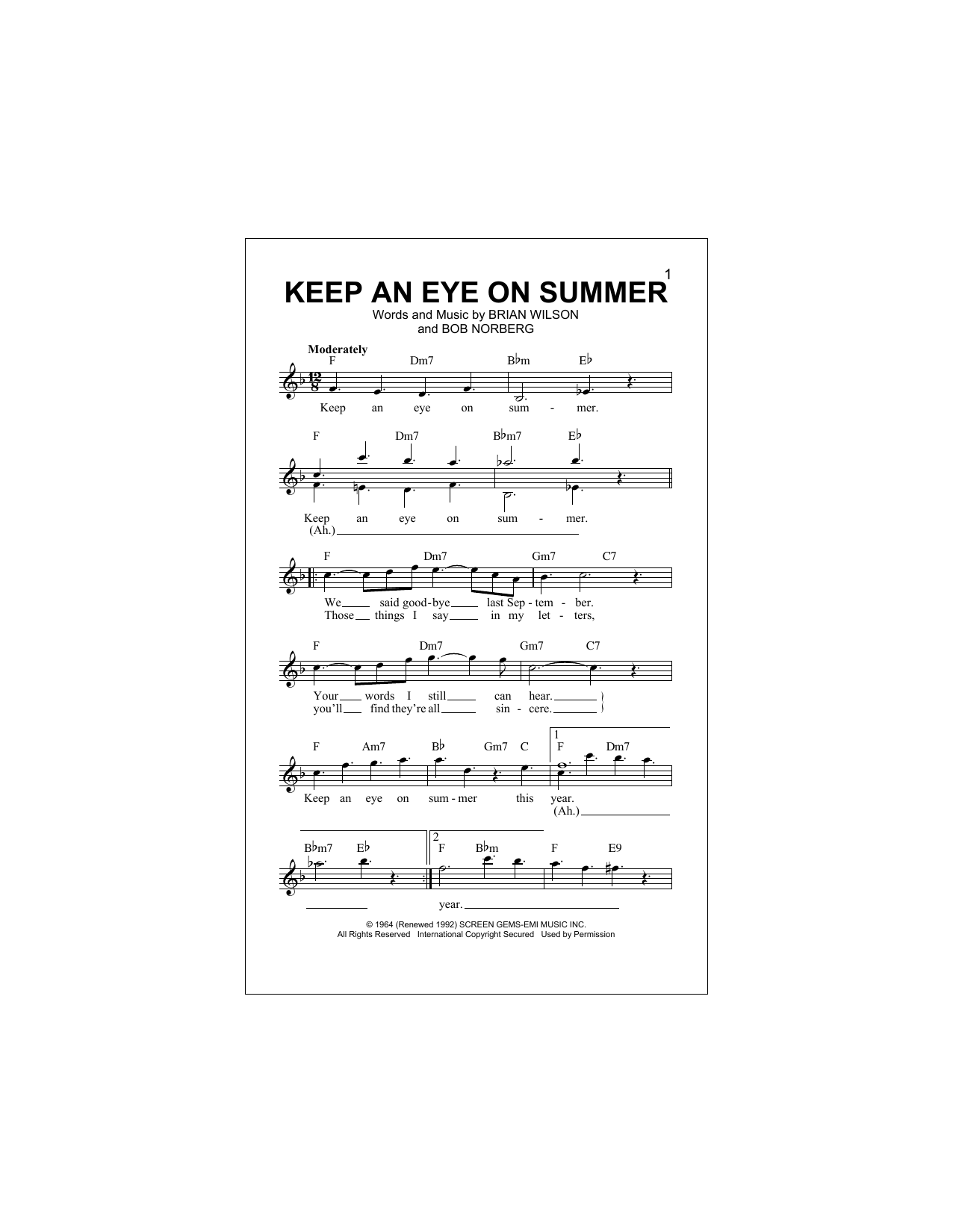 Keep An Eye On Summer (Lead Sheet / Fake Book) von The Beach Boys