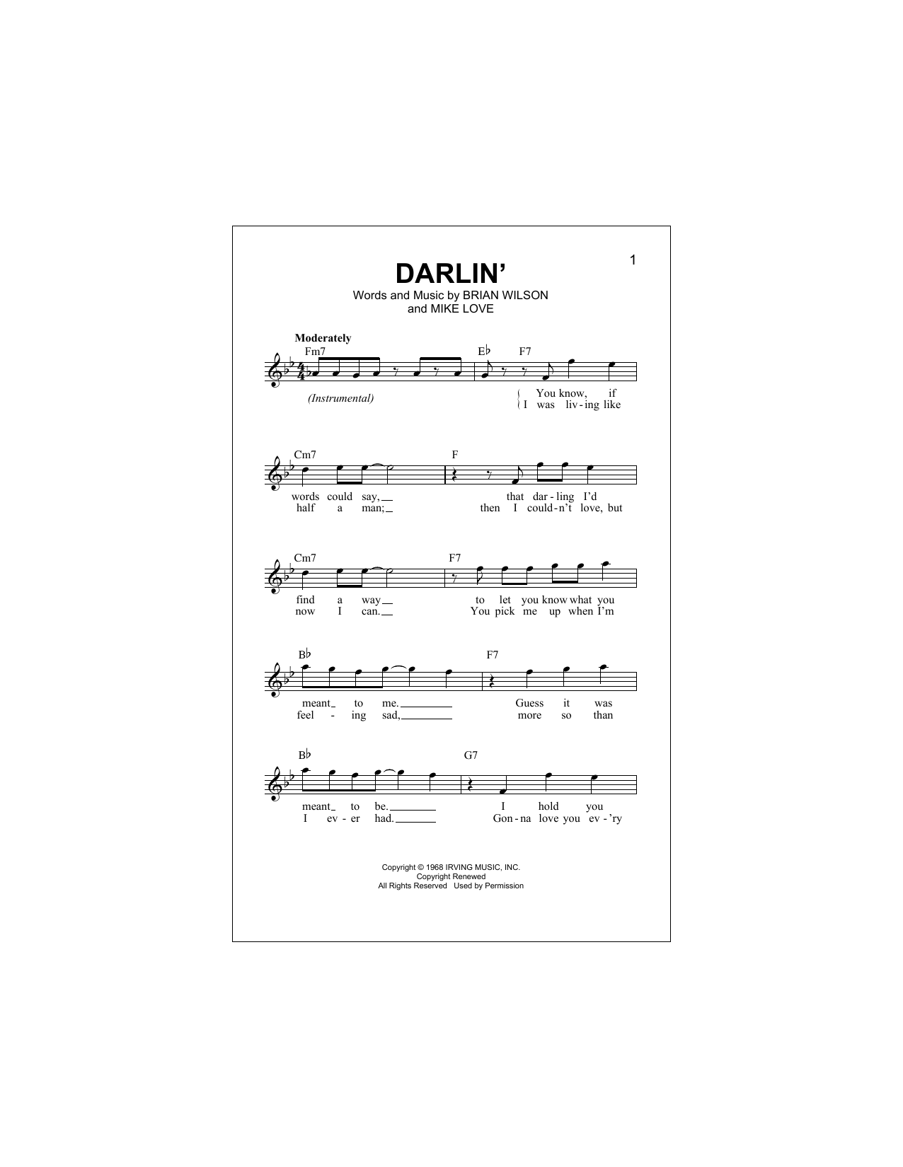 Darlin' (Lead Sheet / Fake Book) von The Beach Boys