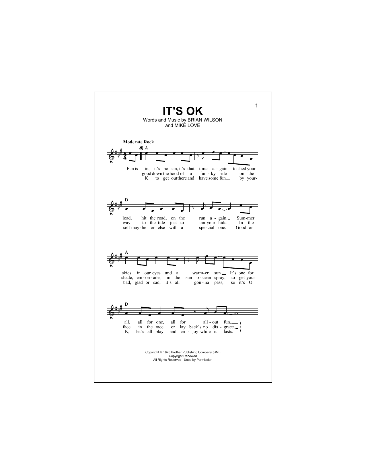 It's OK (Lead Sheet / Fake Book) von The Beach Boys