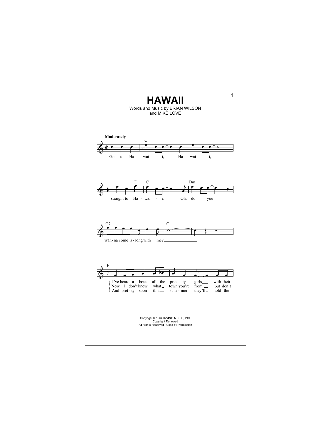 Hawaii (Lead Sheet / Fake Book) von The Beach Boys