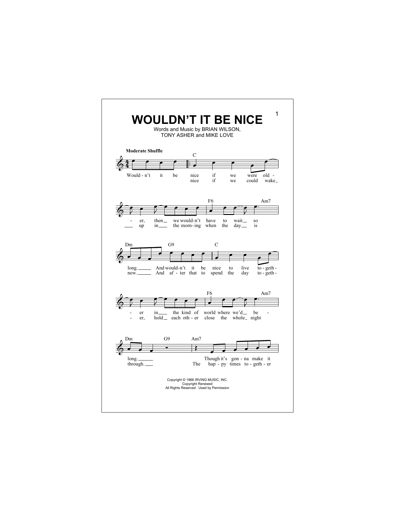 Wouldn't It Be Nice (Lead Sheet / Fake Book) von The Beach Boys