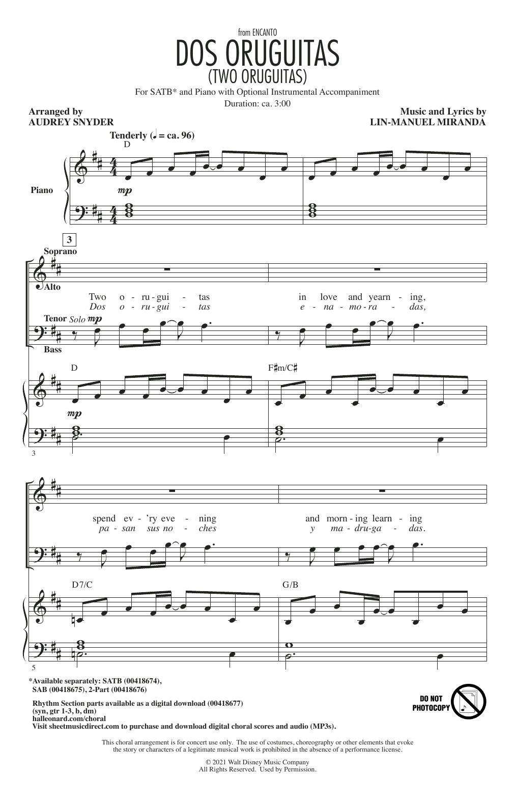 Dos/Two Oruguitas (from Encanto) (arr. Audrey Snyder) (SATB Choir) von Lin-Manuel Miranda