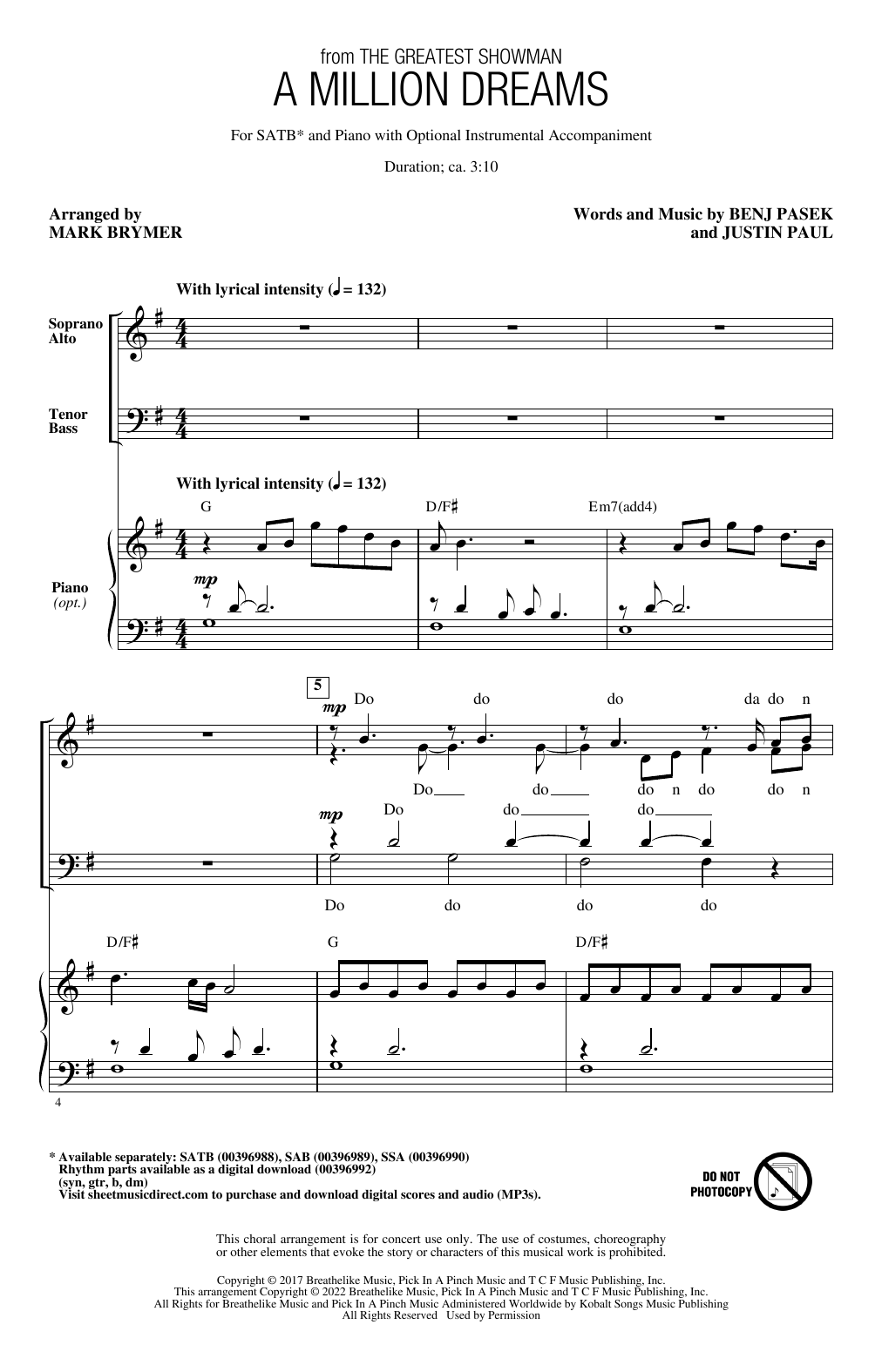 A Million Dreams (from The Greatest Showman) (arr. Mark Brymer) (SATB Choir) von Pasek & Paul